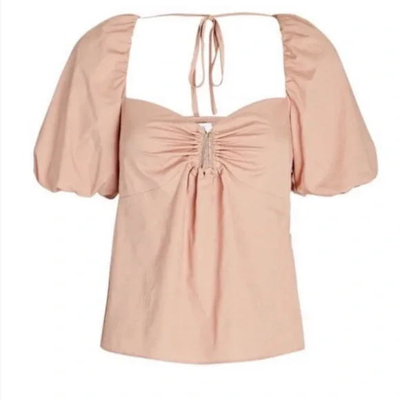 INTERMIX Blush Puff Sleeve Blouse L - Picture 3 of 7